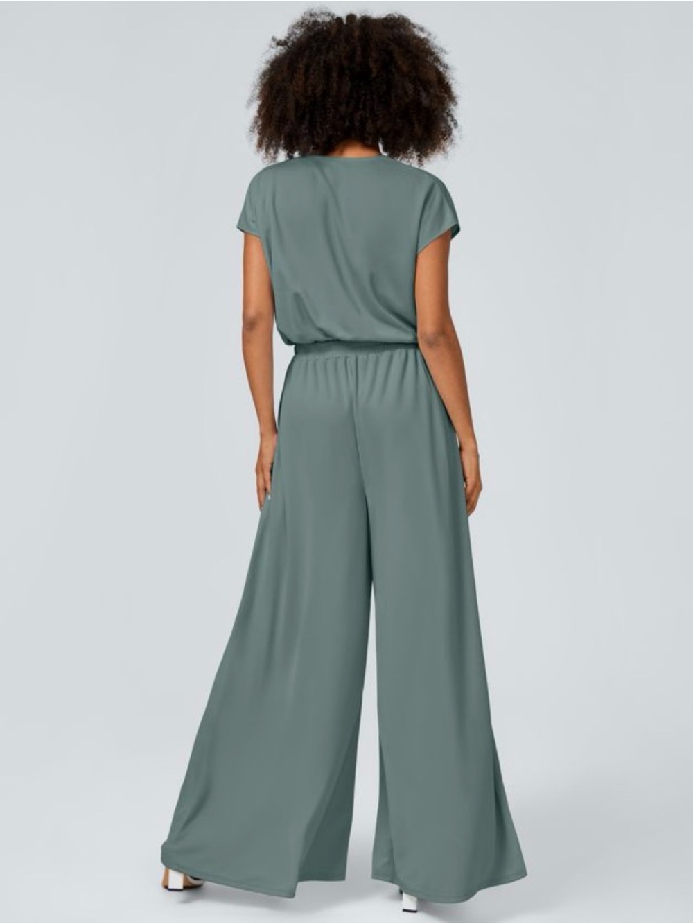 HALARA Sage Green Wrap-Front Flowy Waffle Jumpsuit - Picture 2 of 4